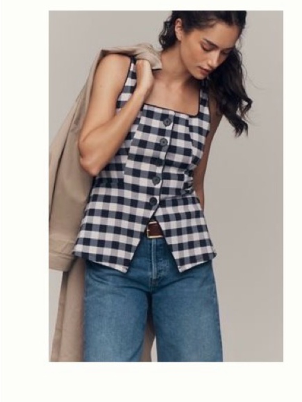 Anthropologie Black & White Checked Square-Neck Camisole